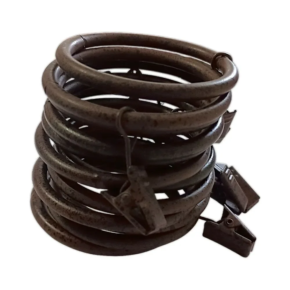 12 Metal Curtain Rings With Clips Dark Brown Bronze Farmhouse 2.25